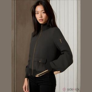 Focus 2000 Black Pinstripe Tuxedo Bomber Jacket